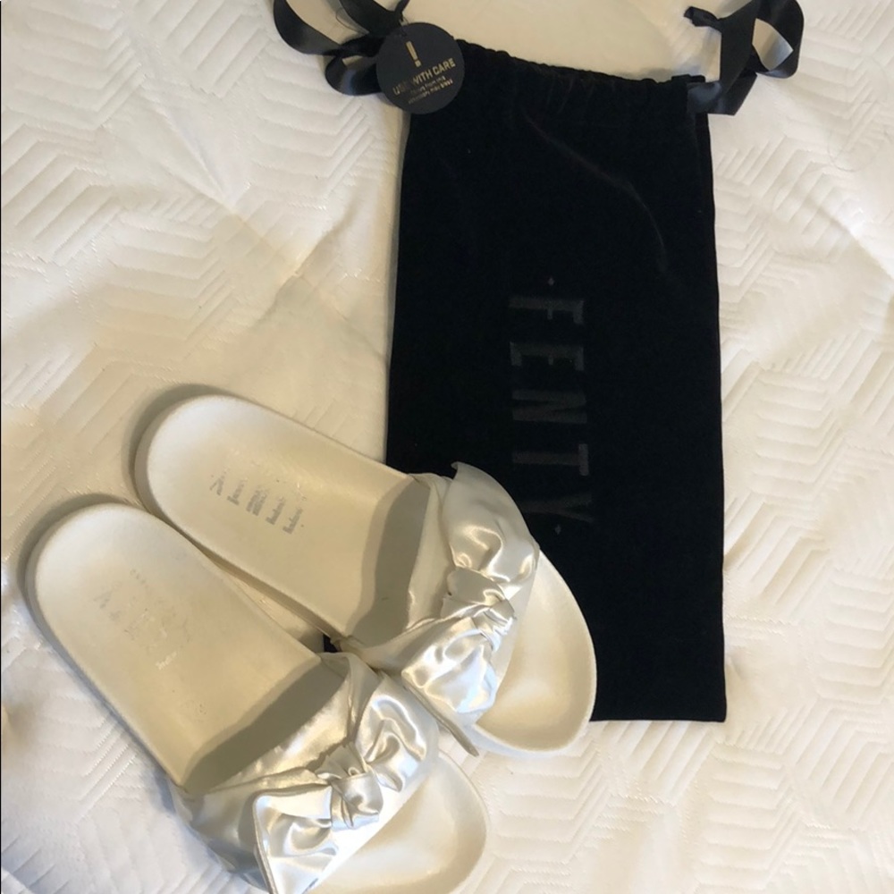 Authentic White Fenty Bow Slides